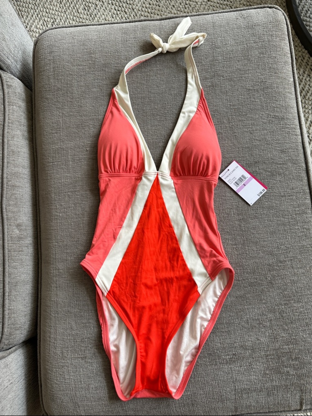 Vince Camuto Coral & Red Halter One-Piece Swimsuit